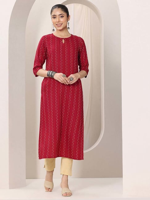 Libas Red Straight Fit Woven Design Kurta-picture-25