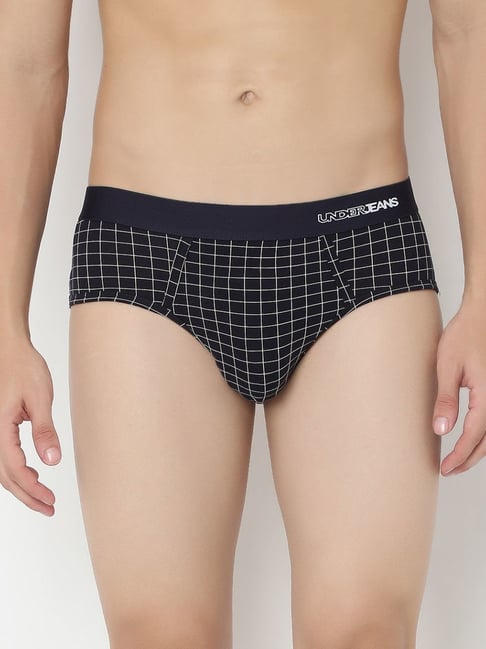 Underjeans By Spykar Navy Regular Fit Checks Briefs-picture-30