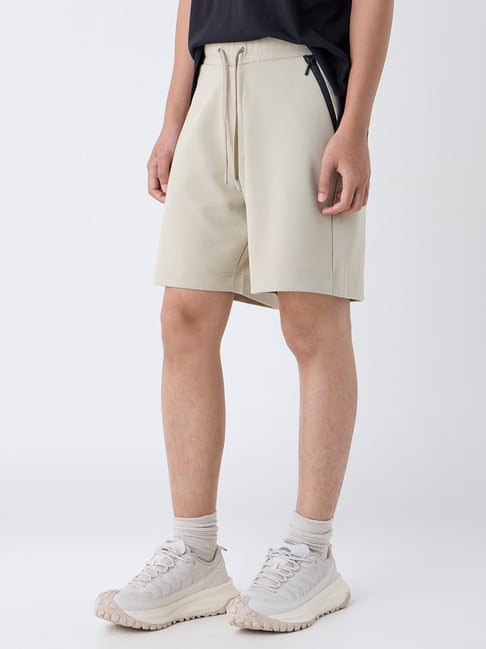 Studiofit by Westside Beige Solid Relaxed-Fit Mid-Rise Shorts