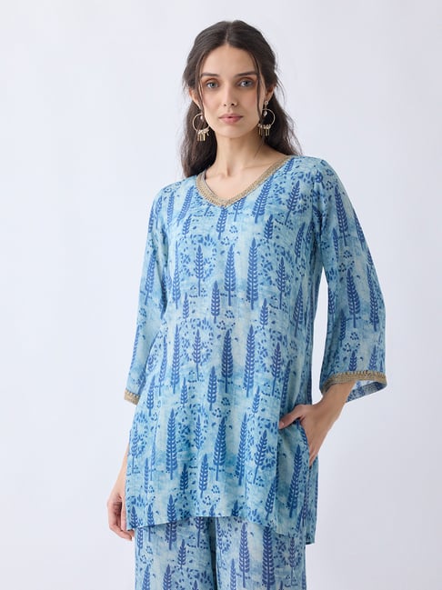 Utsa by Westside Blue Botanical Pattern Straight Kurti-picture-18