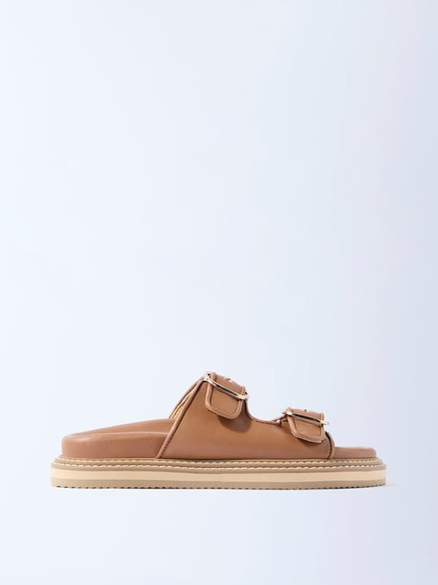 LUNA BLU by Westside Tan Buckle-Detail Slip-On Sandals-picture-21