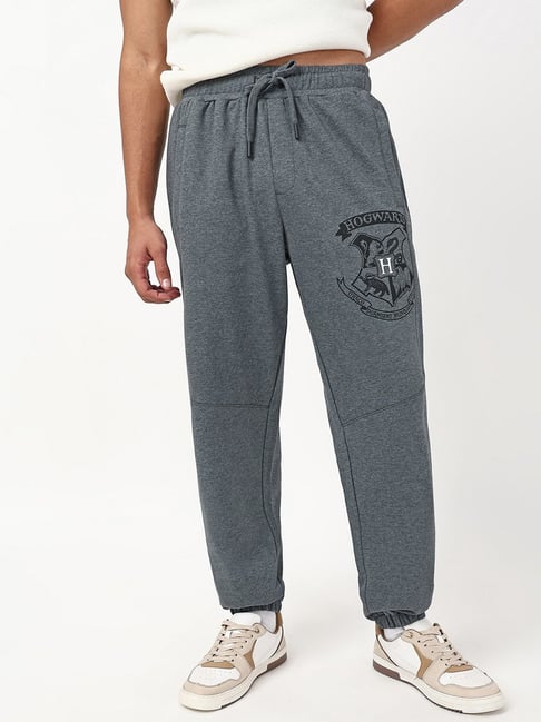 Bewakoof Official Harry Potter Merchandise Charcoal Grey Hogwarts Graphic Printed Oversized Joggers