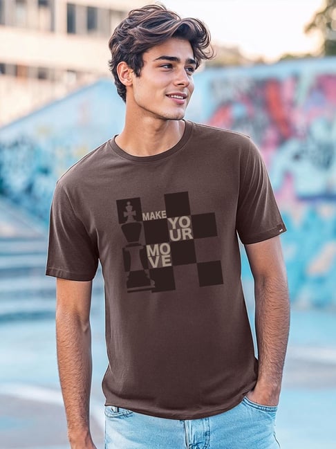 Bewakoof Men's Coffee Brown Make Your Move Graphic Printed T-Shirt