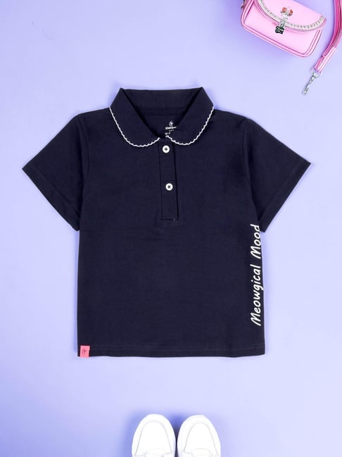 Kiddopanti Girls Navy Cotton Regular Fit Graphic Print T-Shirts-picture-39