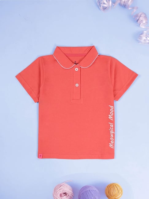 Kiddopanti Girls Coral Cotton Regular Fit Graphic Print T-Shirts-picture-40