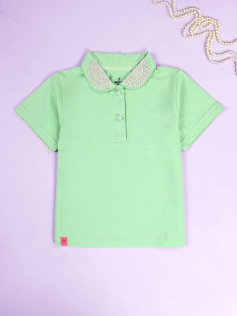 Kiddopanti Girls Paradise Green Cotton Regular Fit Embroidery T-Shirts-picture-41