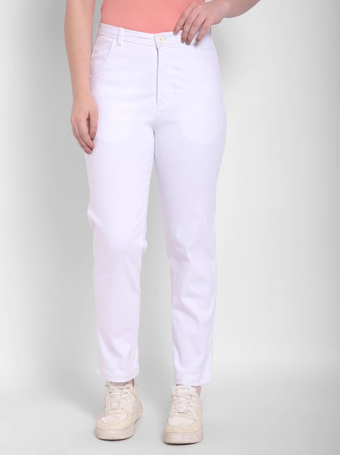 NUMERO UNO White Cotton Mid Rise Regular Fit Trousers-picture-39