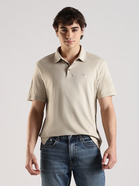 Calvin Klein Jeans Beige Cotton Regular Fit Polo T-Shirt-picture-45