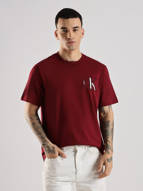 Calvin Klein Jeans Red Cotton Comfort Fit Logo Printed T-Shirt