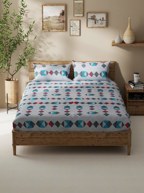 Bianca Lacasita Multicolor Cotton Geometric 116 TC Double Flat Bedsheet with 2 Pillow Covers-picture-31