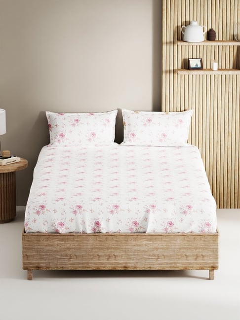Bianca Palladium Red Cotton Floral 144 TC King Flat Bedsheet with 2 Pillow Covers-picture-24