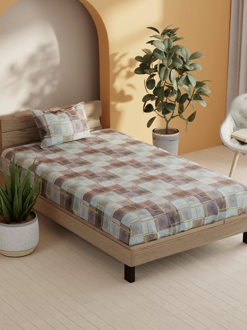 Bianca Sienna Multicolor Cotton Geometric 144 TC Single Flat Bedsheet with 1 Pillow Cover-picture-18