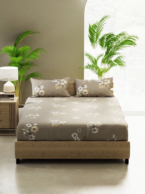 Bianca Home of Ora Brown Cotton Floral 135 TC Double Flat Bedsheet with 2 Pillow Covers-picture-32