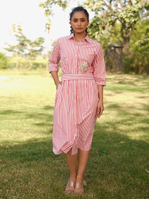 Buy MAIIndia Red & White Stripes Cotton Relaxed Fit Dress for Womens Online  @ Tata CLiQ Luxury