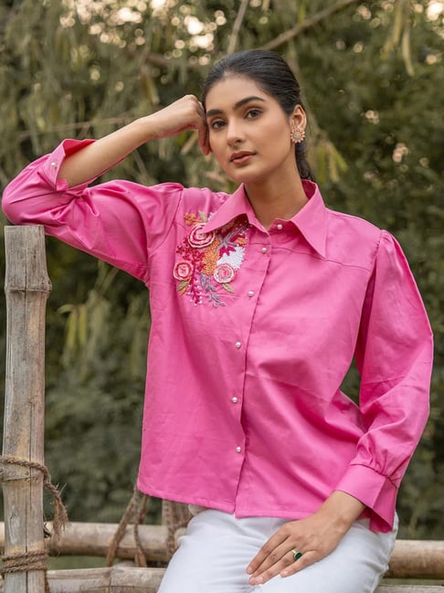 mai india MAI¿India Pink Cotton Relaxed Fit Hand Embroidery Shirt-picture-44