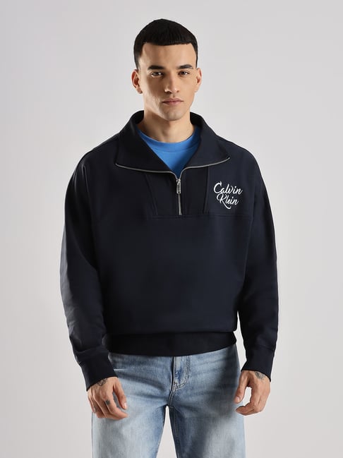 Calvin Klein Jeans Navy Cotton Comfort Fit Logo Printed Sweatshirt-picture-33