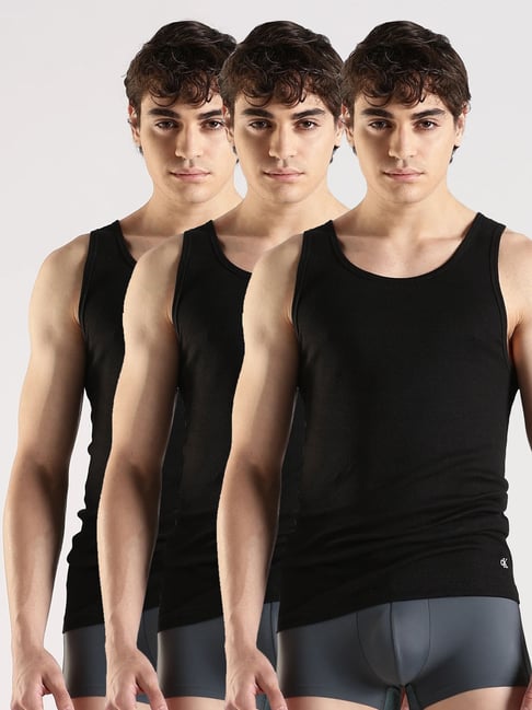 Calvin Klein Underwear Black Cotton Regular Fit Vest - Pack Of 3
