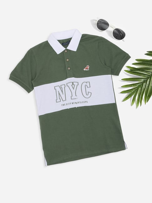 Pantaloons Junior Boys Elm Green Color Block Polo T-Shirt-picture-16