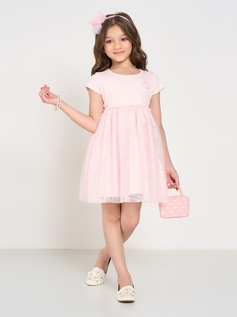 Pantaloons Junior Girls Sachet Pink Textured Dress