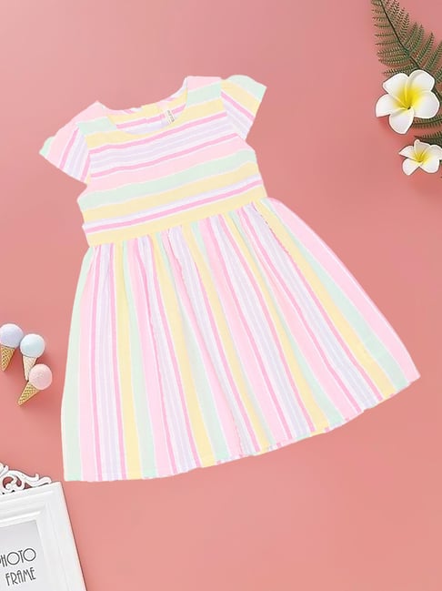 Pantaloons Baby Girls Bright White Striped Dress
