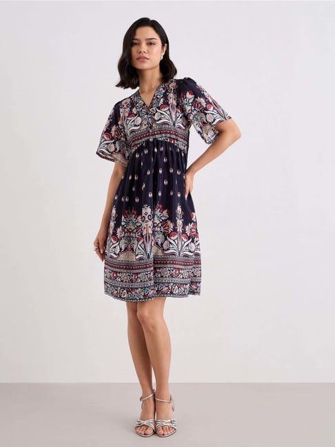 Styli Navy Blue Regular Fit Printed Dress-picture-24