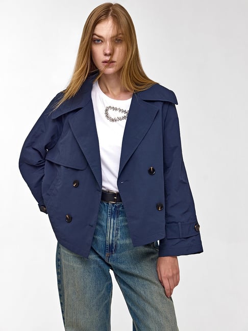 Cover Story Navy Polyester Regular Fit Casual Jacket