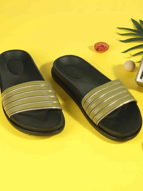 Mochi Women's Green Slides-picture-33