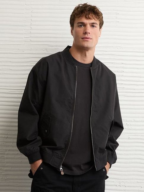 American Eagle Black Cotton Regular Fit Jacket
