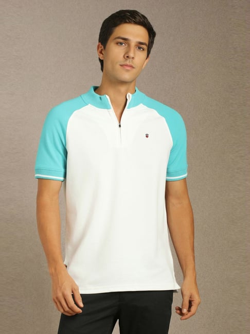 Louis Philippe White Cotton Slim Fit Colour Block T-Shirt-picture-46