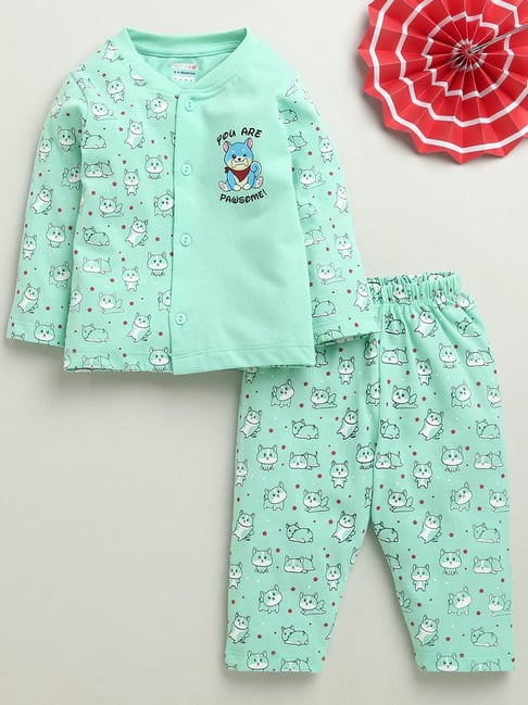 Bumzee Boys Mint Green Cotton Printed Regular Fit Clothing Set