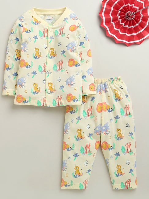 Bumzee Boys Cream Cotton Printed Regular Fit Clothing Set