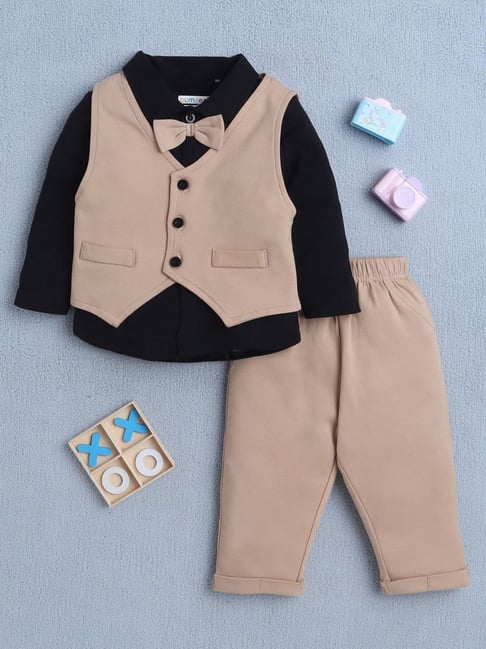 Bumzee Boys Black & Beige Cotton Regular Fit Clothing Set