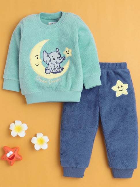 Bumzee Boys Sea Green & Blue Cotton Printed Regular Fit Clothing Set-picture-18