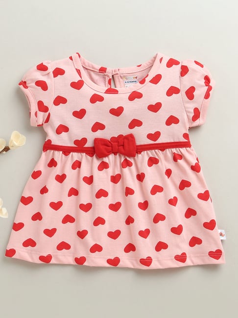 Bumzee Girls Peach Cotton Graphic Print Regular Fit Dress