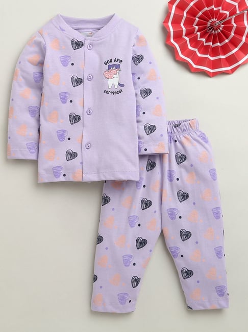 Bumzee Girls Lavender Cotton Graphic Print Regular Fit Clothing Set