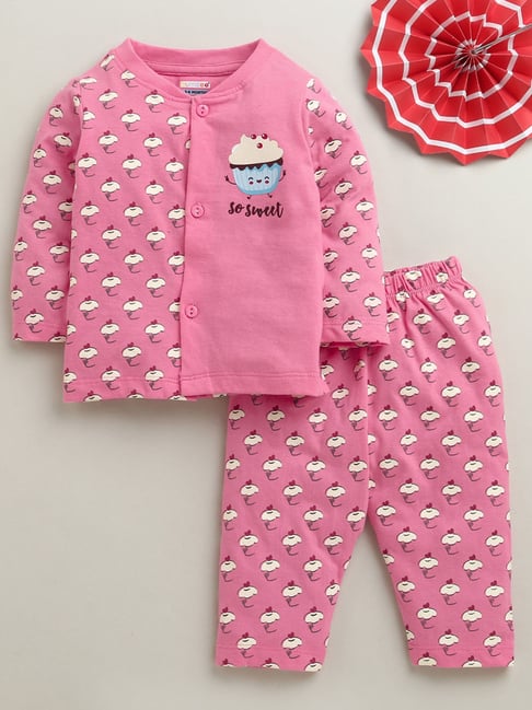 Bumzee Girls Pink Cotton Graphic Print Regular Fit Clothing Set