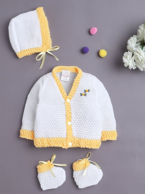 Bumzee Girls White & Yellow Regular Fit Sweater-picture-44