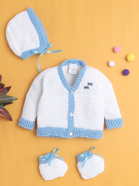 Bumzee Girls White & Sky Blue Regular Fit Sweater-picture-33