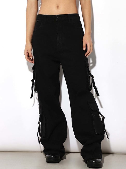 Only Black Cotton Relaxed Fit Cargo Pants-picture-45