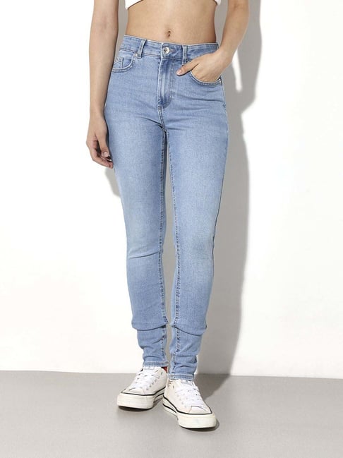 Only Light Blue Denim Cotton Skinny Fit Jeans