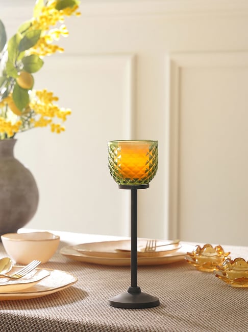Pure Home and Living Light Green Diamond Texture Candle Holder with Stand - Small