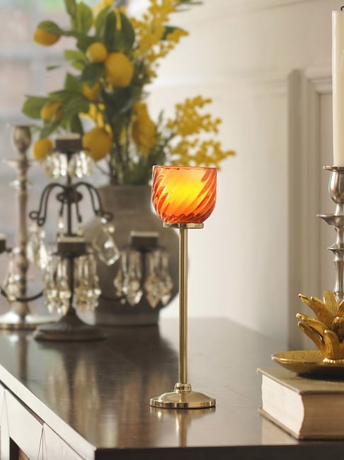 Pure Home and Living Orange Swirl Texture Candle Holder with Stand - Large-picture-45