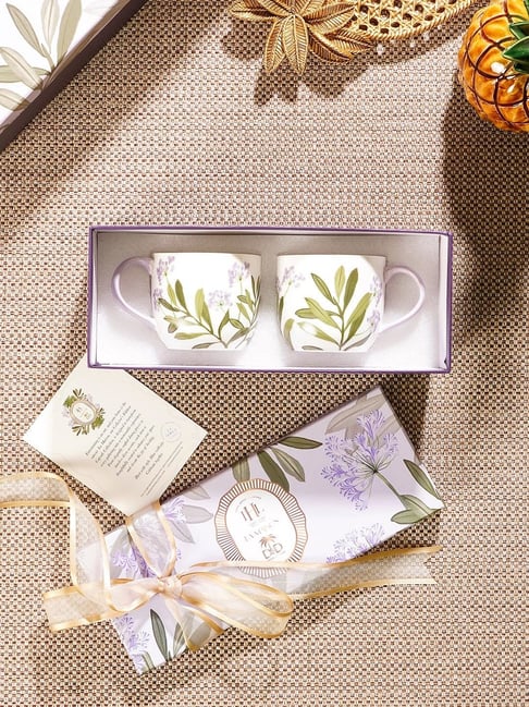 Pure Home and Living Purple Prined Coffee Mugs - Set of 2