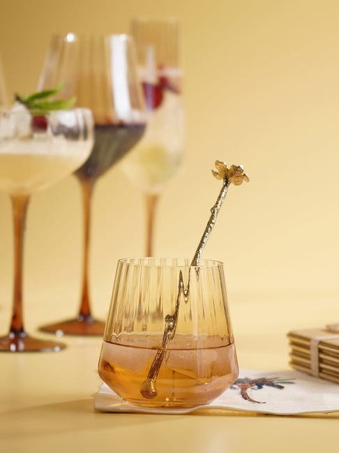 Pure Home and Living Light Amber Ombre Ribbed Drinking Glasses - Set of 2-picture-46