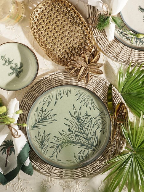 Pure Home and Living Green Ceramic Printed Dinner Plate