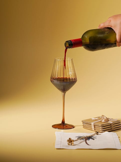 Pure Home and Living Amber Ombre Ribbed Texture Wine Glasses - Set of 2-picture-47