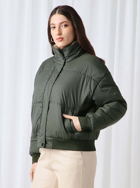 Globus Women Olive High Neck Long Sleeves Winter Wear Puffer Jacket-picture-40
