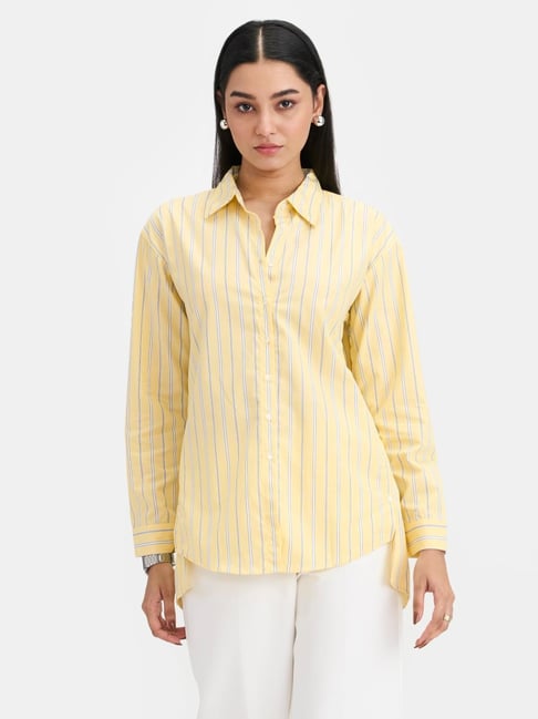 VIRGIO Yellow Regular Fit Striped Shirt-picture-25