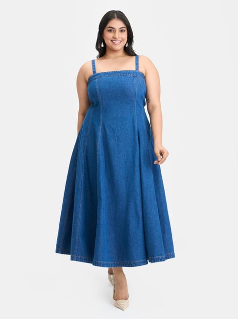 white christmas dresses PUELLA Women's Long Denim Maxi Shirt Dress with Side Slit – Puella main image 1