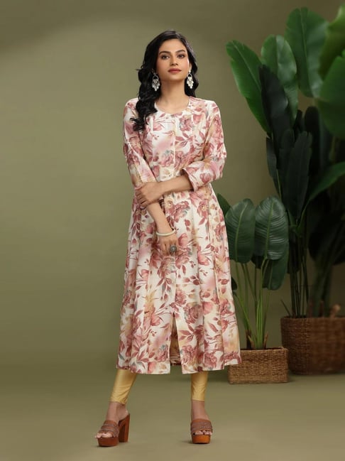 Cotton Culture Off White Viscose Rayon Floral Kurti-picture-41